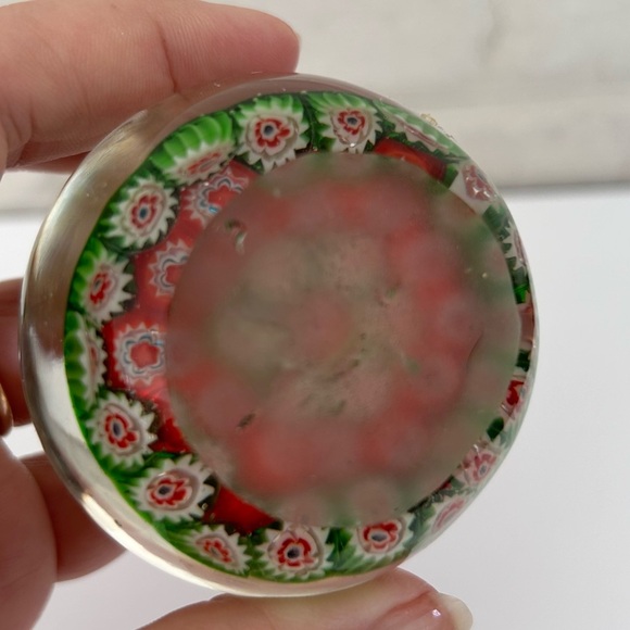 Millefiori Red Green White Italian Style Art Glass Paperweight 2 in - Picture 5 of 8